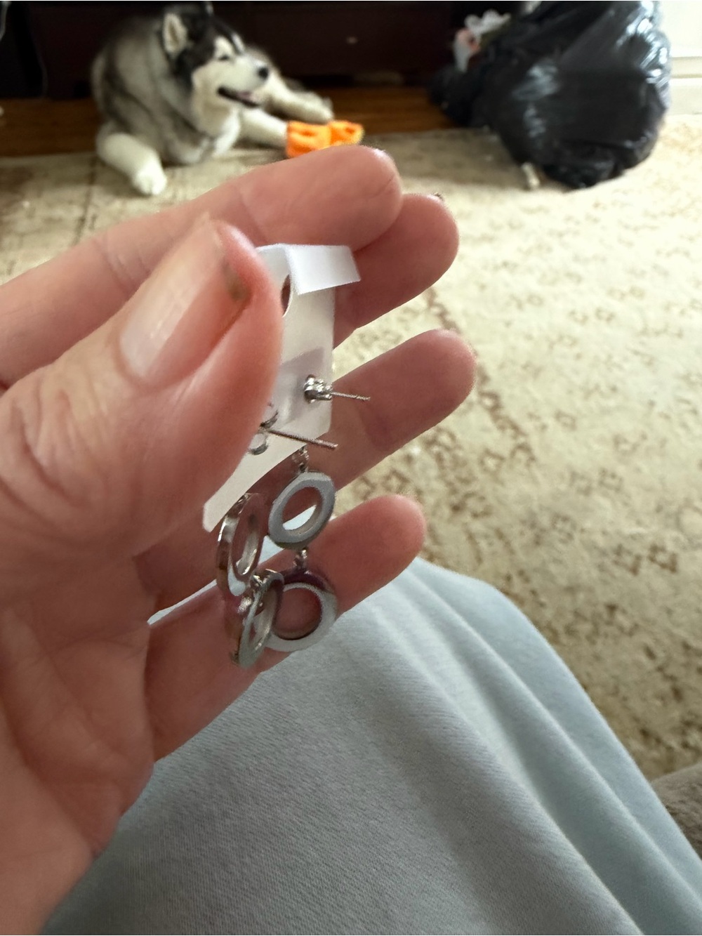 Stainless Steel, hanging design post earrings, fashion jewelry - Picture 7 of 7